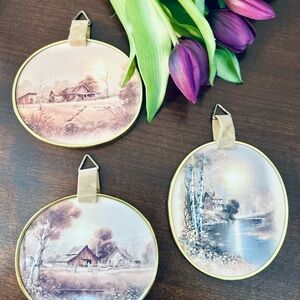 Rustic Vintage Wall Art Set - Brown and Cream